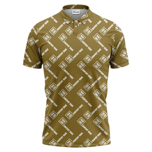 custom logo & company name repeat pattern black polo shirt for men