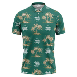 custom multi color tropical palm tree island clouds illustrated golf polo shirt for men