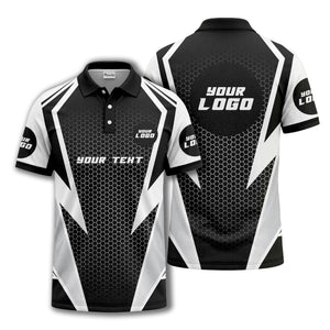 hexagonal grid geometric lines modern tech-inspired polo shirt