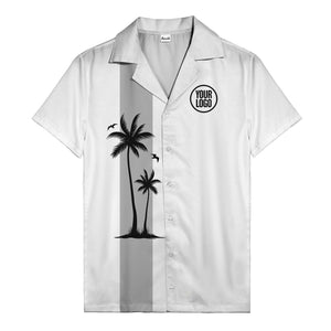 illustrated tropical island palm trees & birds yellow hawaiian shirt for men