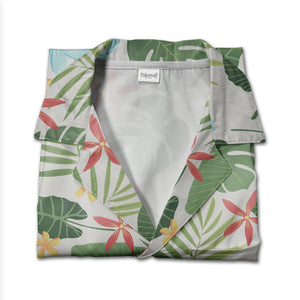 Light Beige Speckled Monstera Hawaiian Shirt with Alocasia and Star Flowers