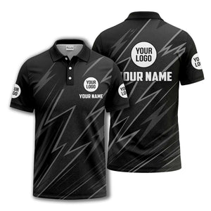 lightning bolt pattern with custom logo and name polo shirt for men