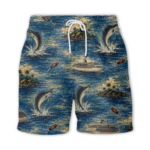 marlin fish & cruise ship ocean scene hawaiian shirt for men