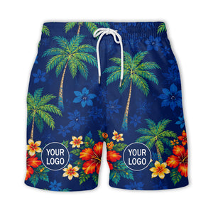 navy blue watercolor palm trees & hibiscus aloha hawaiian shirt