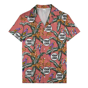 photorealistic parrots & palm leaves navy hawaiian shirt for men