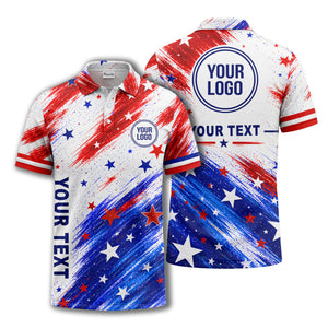 red white blue diagonal stars & stripes brushstroke polo shirt