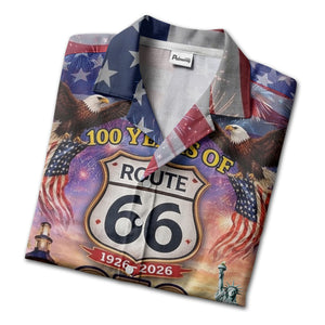 Route 66 USA Patriotic Eagle Firework Classic Car Aloha Button Down Shirt Hawaiian Shirt