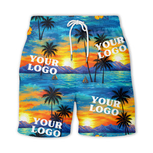 sunset palm trees hibiscus sailboats watercolor hawaiian shirt for men