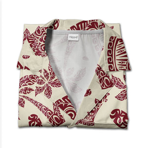 Tribal Polynesian Tiki Hawaiian Shirt with Palm Trees on Cream