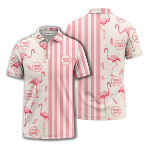 watercolor flamingos feather stripes golf polo shirt for men