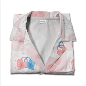 Watercolor Hearts Hawaiian Shirt in Blush Pink Rose and Fuchsia Tones