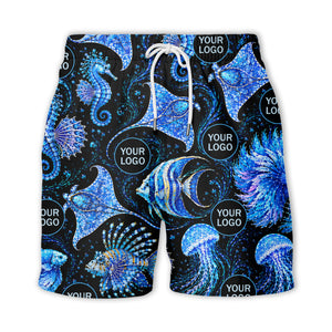 watercolor seahorses jellyfish navy blue hawaiian shirt