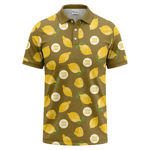 zesty lemon slices & leaf motif playful summer polo shirt