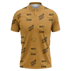 best dad ever crown & stars repeat pattern black gold polo shirt