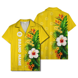 bird of paradise & hibiscus hawaiian shirt with palm leaves
