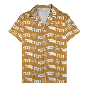 custom logo & repeat text black hawaiian shirt for men