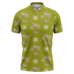 custom multi color tropical palm tree island clouds illustrated golf polo shirt for men