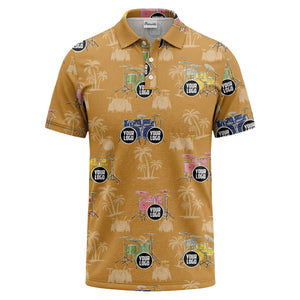 drum kit & palm tree repeat rock band polo shirt for men