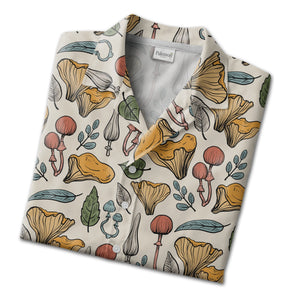 Dusty Rose Botanical Forest Mushroom Hawaiian Shirt Hand Drawn