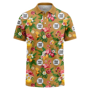 flamingo & lemon watercolor print polo shirt for men
