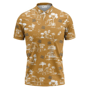 flamingo oasis palm trees sketch pattern black white polo shirt for men
