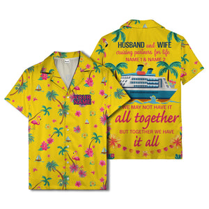 flamingo sailboat hibiscus palm watercolor hawaiian shirt