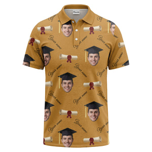 graduation caps & diploma scrolls over personalized faces polo shirt