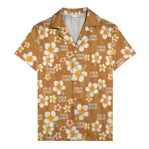 hibiscus & plumeria photoreal hawaiian shirt with customizable logo