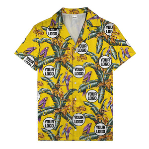 photorealistic parrots & palm leaves navy hawaiian shirt for men