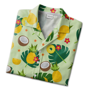 Sky Blue Summer Lemon Coconut Hawaiian Shirt with Monstera and Starfish