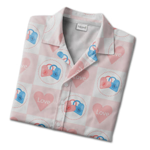 Watercolor Hearts Hawaiian Shirt in Blush Pink Rose and Fuchsia Tones