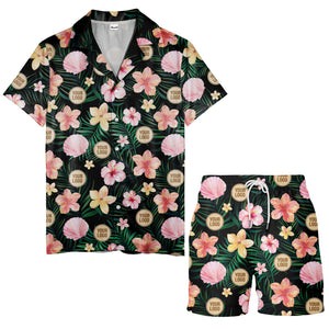 watercolor hibiscus plumeria custom logo black hawaiian shirt