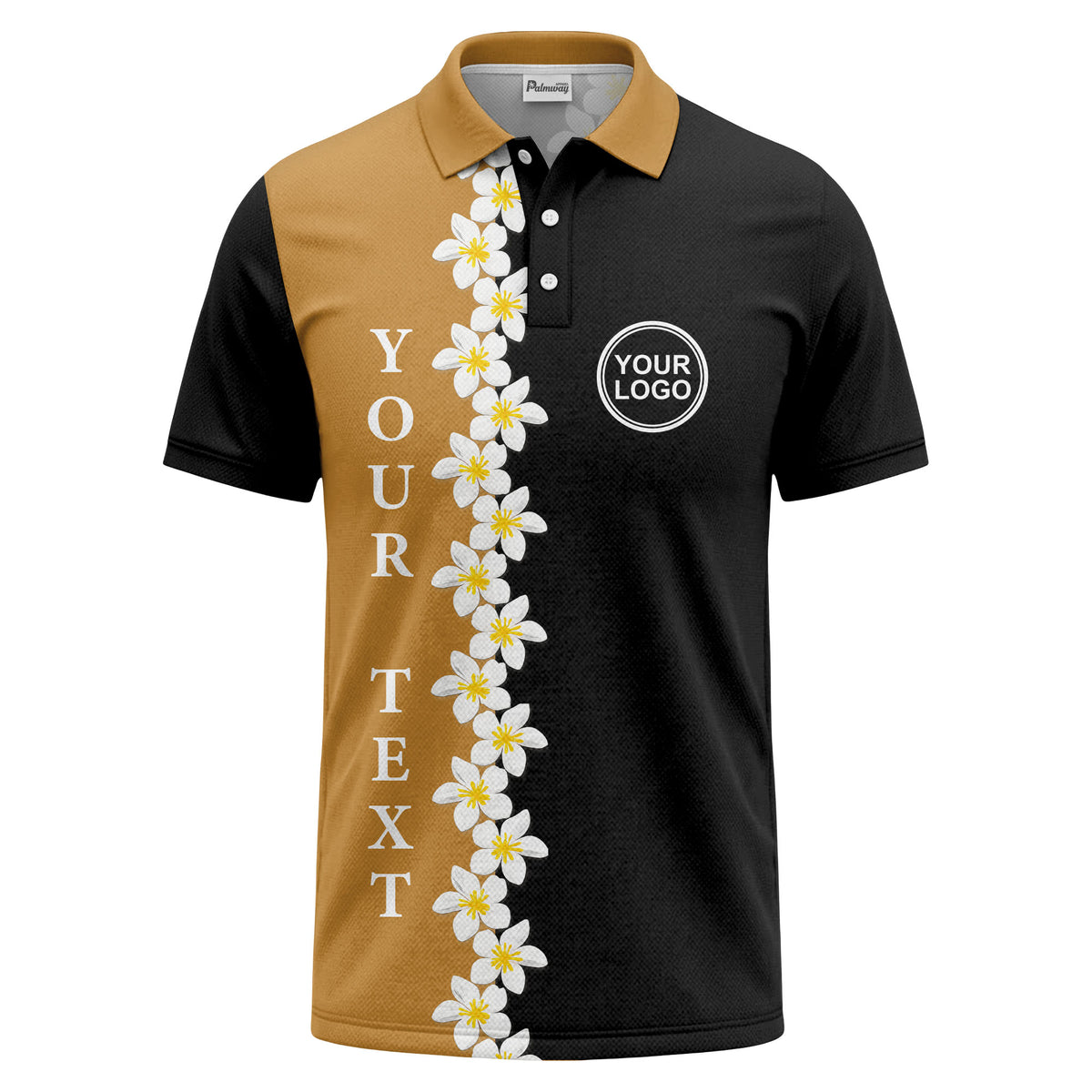 White Blooms & Vertical Custom Text Repeat Men's Polo Shirt