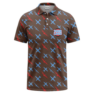 airplane silhouette repeat aviation graphic polo shirt for men