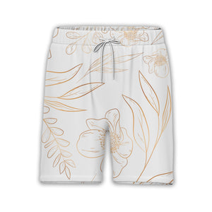Botanical Line Art Hawaiian Shirt with Golden Bronze Flowers and Leaves