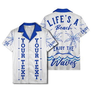 customizable text palm trees & stars graphic hawaiian shirt for men