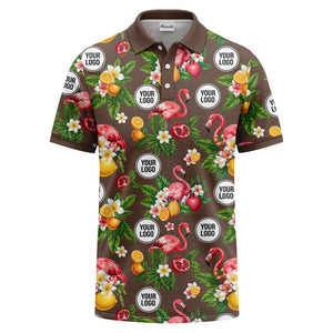 flamingo & lemon watercolor print polo shirt for men