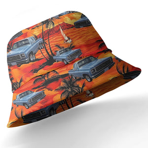 illustrated pickup trucks cruising palms tropical hawaiian shirt for men