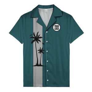 illustrated tropical island palm trees & birds yellow hawaiian shirt for men