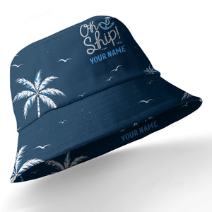 oh ship palm trees hibiscus navy blue watercolor hawaiian shirt for men