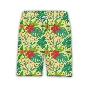 Pale Yellow Monstera Bird of Paradise Hawaiian Shirt with Philodendron Pattern