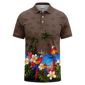 parrot palm plumeria beach watercolor polo shirt