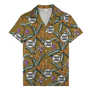 photorealistic parrots & palm leaves navy hawaiian shirt for men