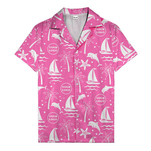 sailboats dolphins palm trees starfish repeat pattern black white hawaiian shirt
