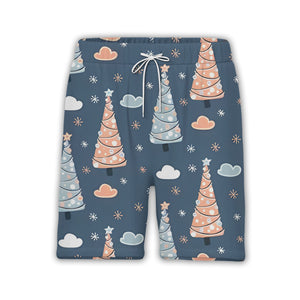 Slate Blue Holiday Hawaiian Shirt with Ornament Christmas Trees