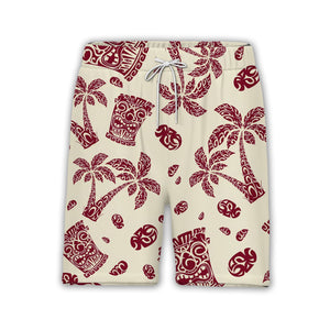Tribal Polynesian Tiki Hawaiian Shirt with Palm Trees on Cream