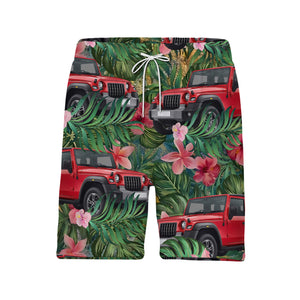 Vintage Tropical Jeeps Hibiscus Leaves Green Aloha Button Down Shirt Hawaiian Shirt