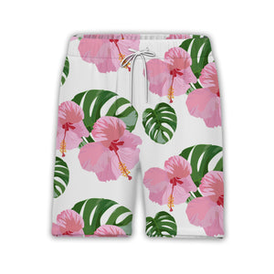 White Elegant Pink Rose Hibiscus Hawaiian Shirt with Fresh Monstera Leaves