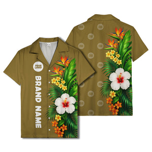 bird of paradise & hibiscus hawaiian shirt with palm leaves