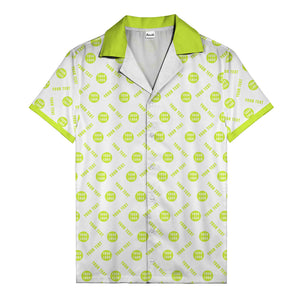black custom logo circles text white hawaiian shirt